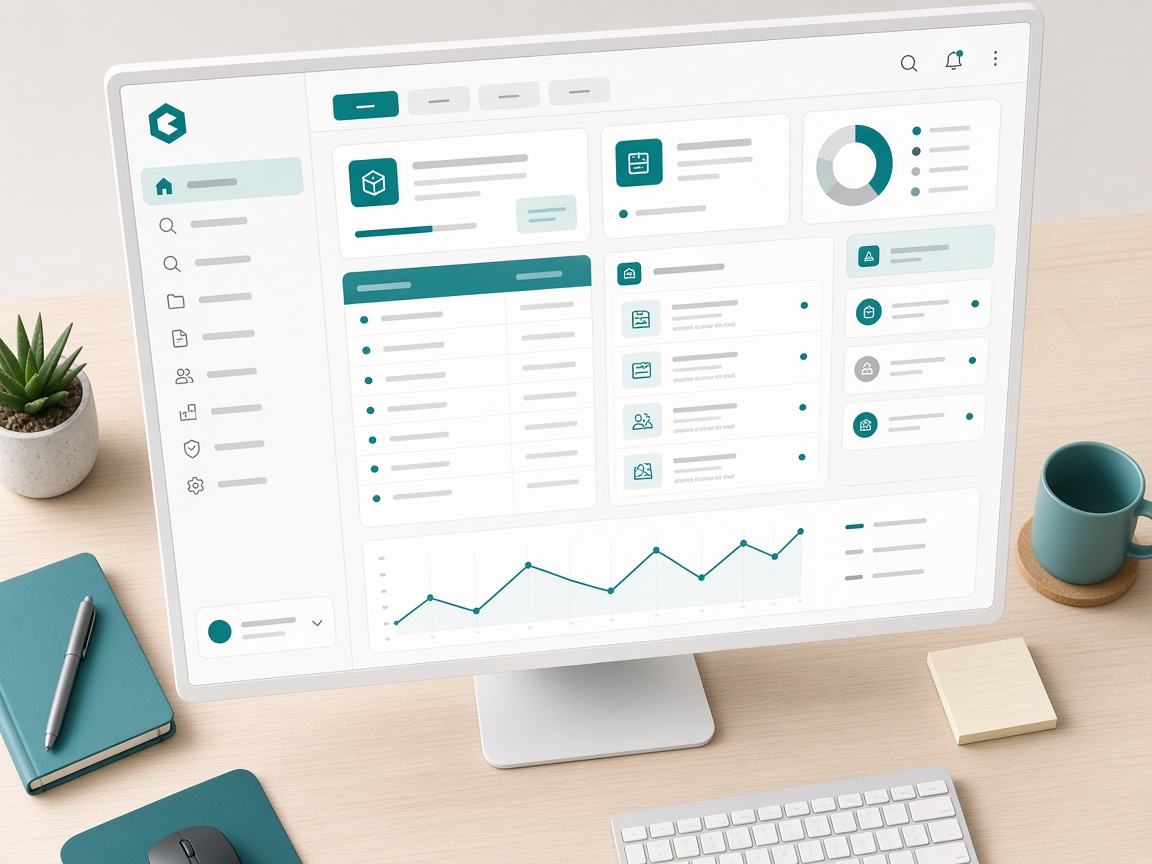 A professional workspace showing an organised digital interface with structured panels and teal highlights